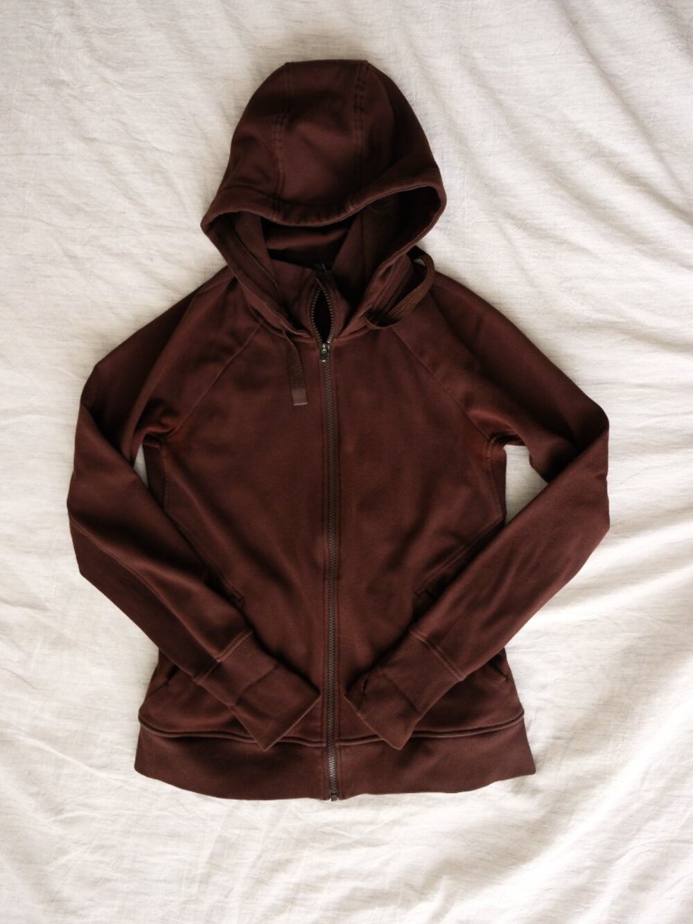 Athleta Triumph Hoodie Toasted Brown Organic Cotton Zip Up Sweatshirt Size M